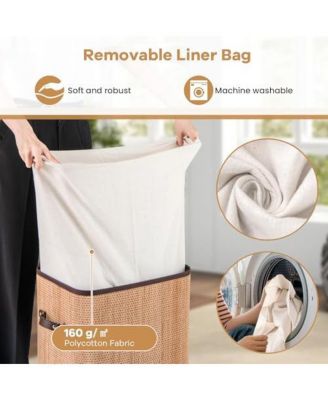 19 Gal Rectangle Laundry Basket Bamboo Clothes Hamper with Handles and Lid