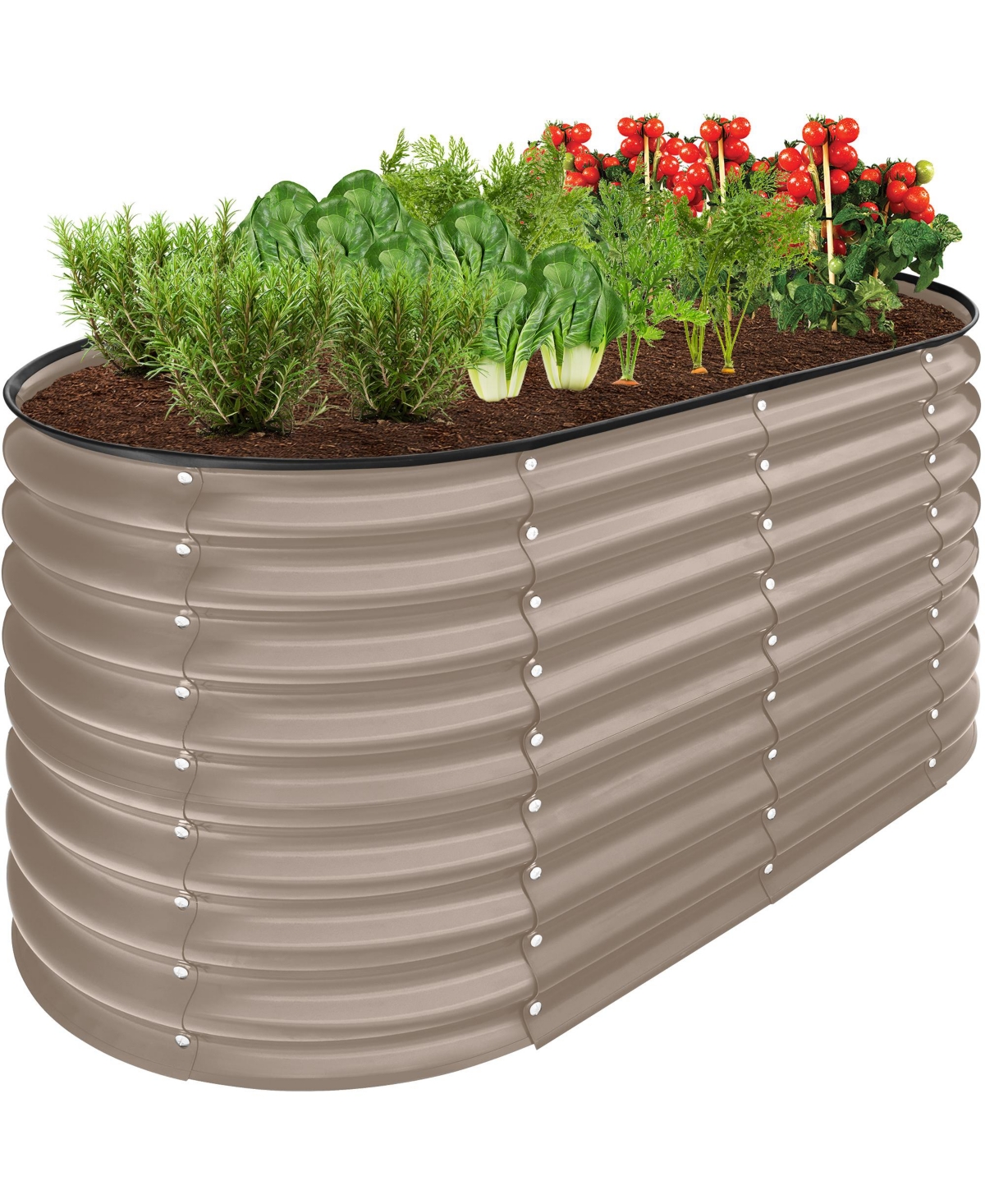 4x2x2ft Outdoor Raised Metal Oval Garden Bed, Planter Box for Vegetables, Flowers - Taupe