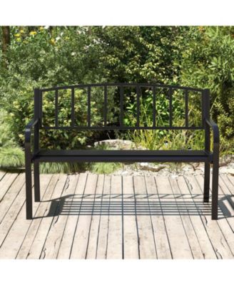 50 Inches Garden Bench w/ Slatted Backrest & Curved Armrests for Porch