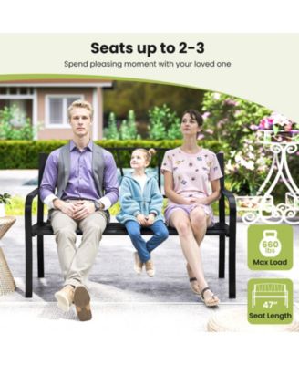 50.5'' Patio Metal Bench w/ Curved Armrests & Minimalist Backrest for Backyard