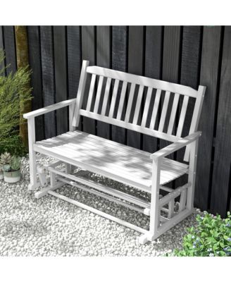 2 Seats Outdoor Glider Bench Poplar Wood Patio Swing Glider Loveseat Chair w/ Armrests