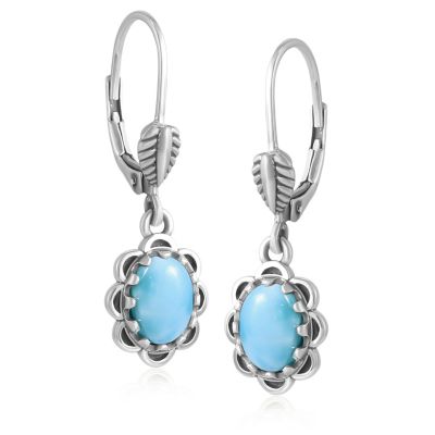 Sterling Silver Larimar Concha Lever Back Dangle Earrings