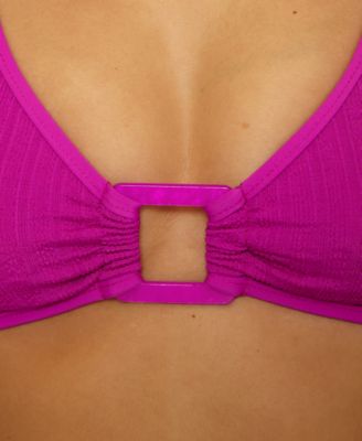 Women's Crinkle Crush Pucker Stripe Convertible Buckle Bikini Top