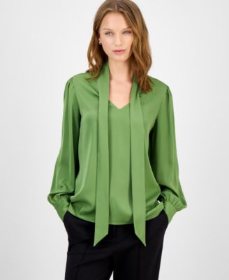 T Tahari - Women's Bow-Neck Tie Blouse
