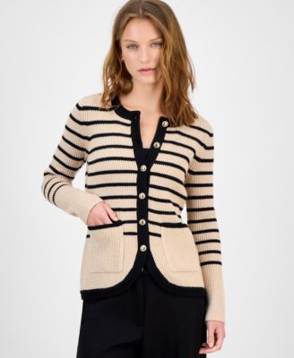 T Tahari - Women's Striped Crewneck Cardigan