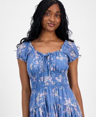 Women's Floral-Print Cinched-Waist Midi Dress