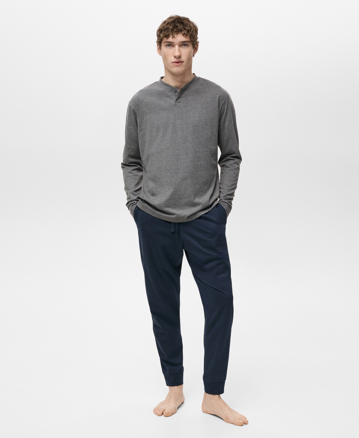 Mango Men's Cotton T-shirt And Pant Pajama Set In Gray