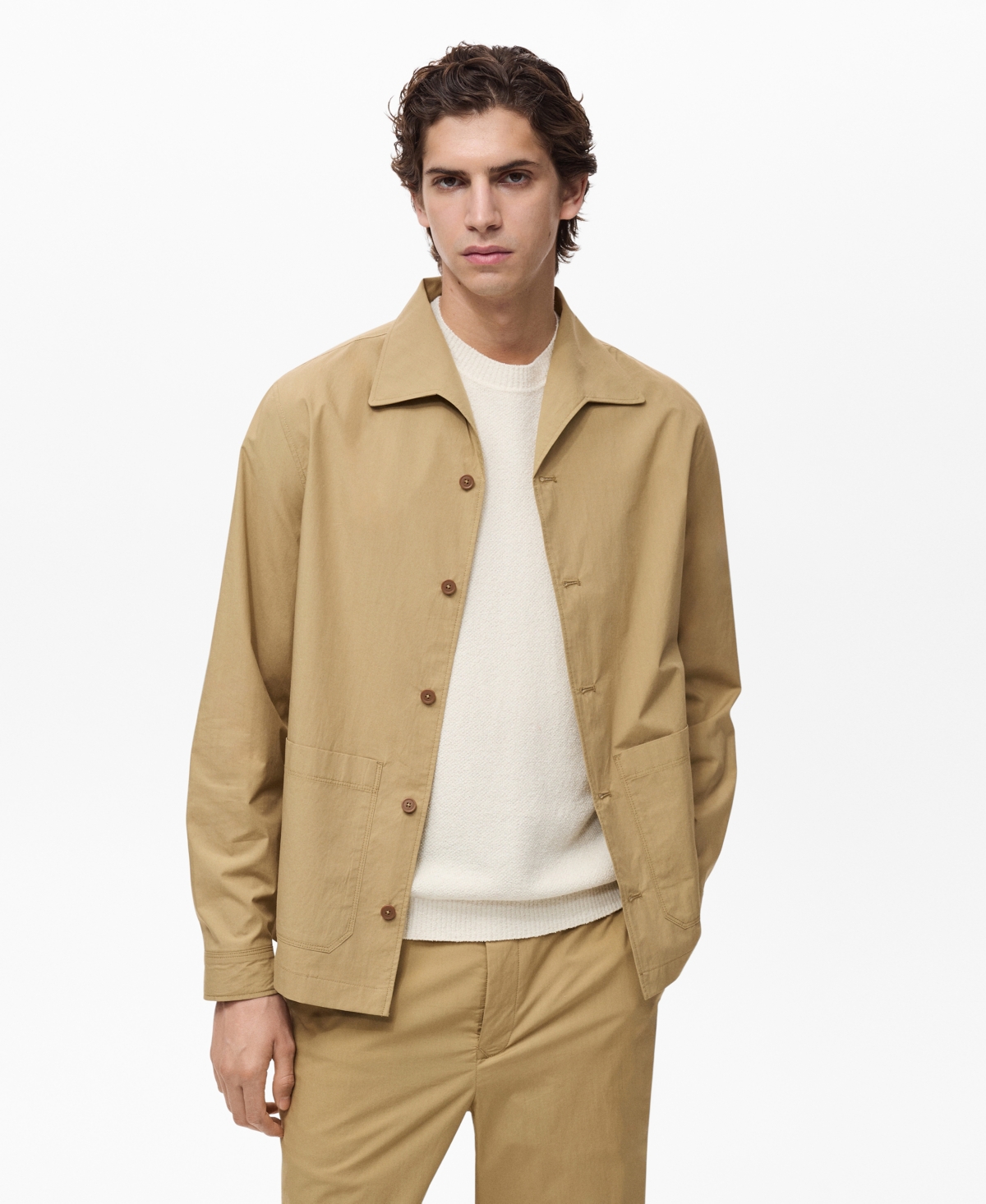 Men's Pocket Cotton Overshirt - Beige