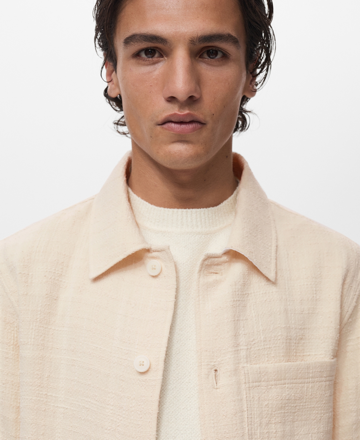 Mango Structured Cotton Blend Overshirt In Neutral