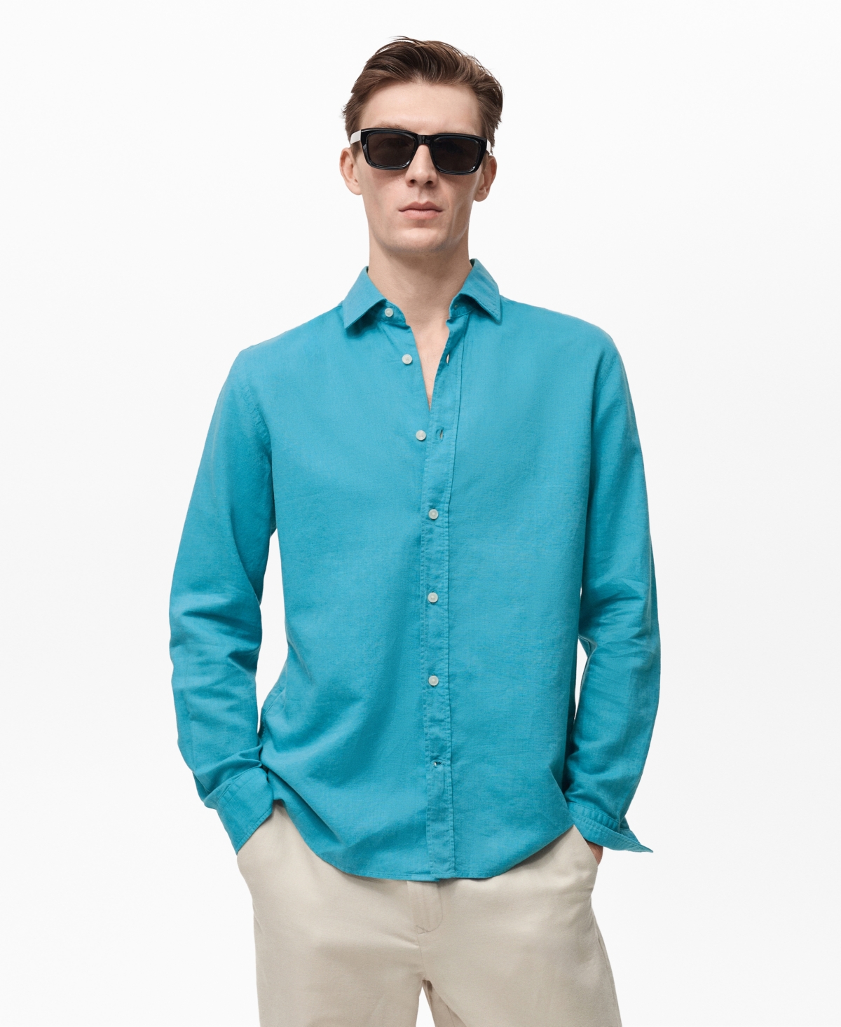Men's Linen-Blend Shirt - Red