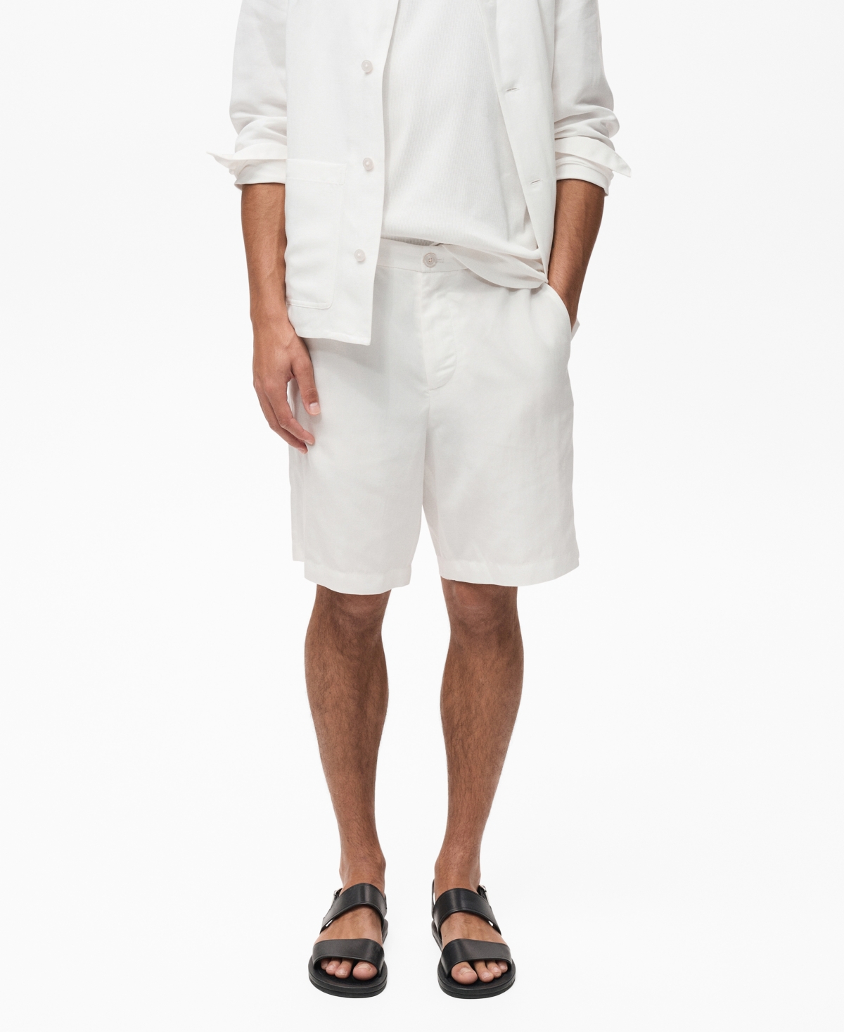 Men's Linen Lyocell Slim-Fit Bermuda Shorts - Off White