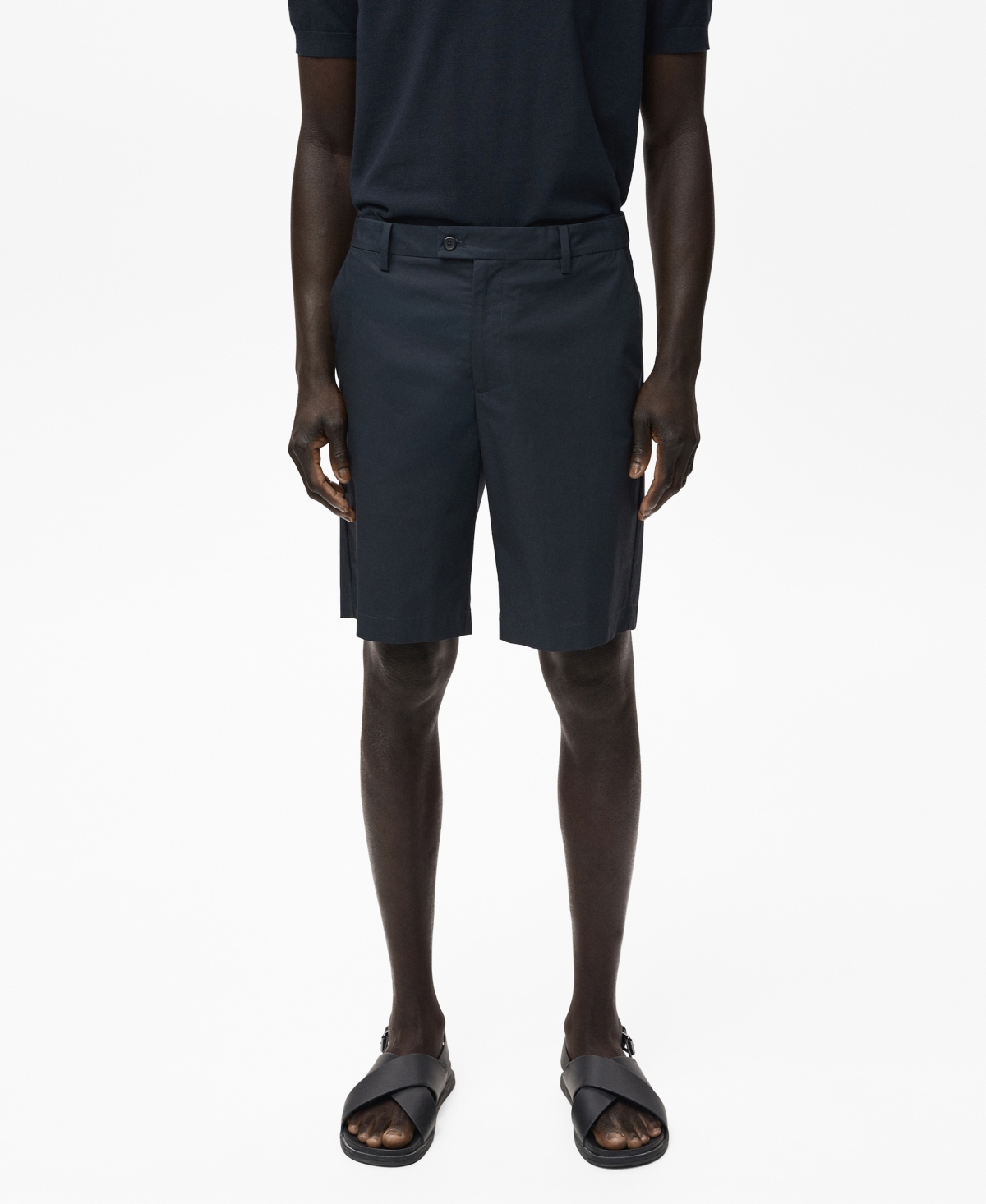 Men's Interior Elastic Strip Cotton Bermuda Shorts - Navy