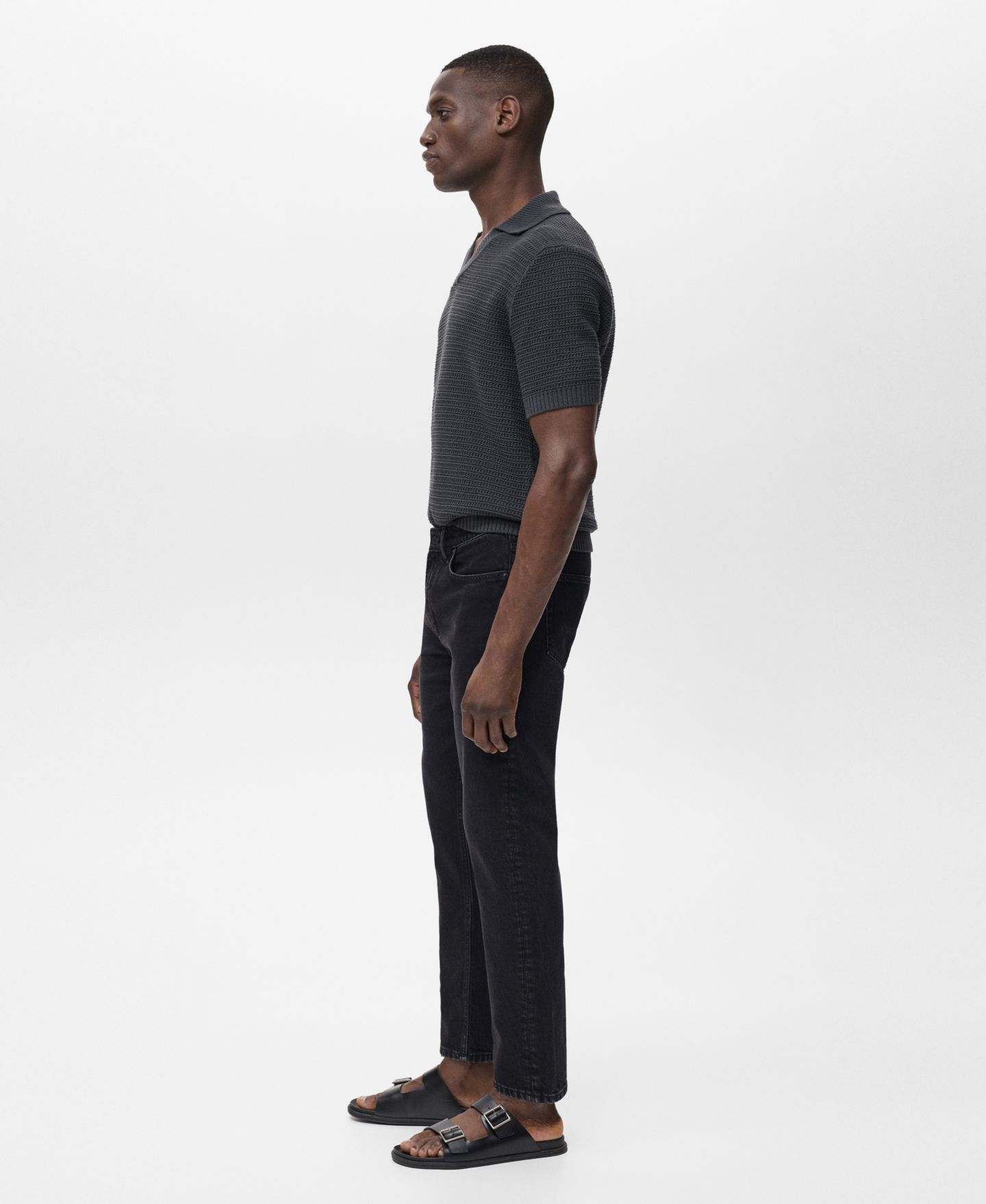 Мужские джинсы MANGO Ben Tapered Fit, цвет: Чёрный джинсовый — фото 4