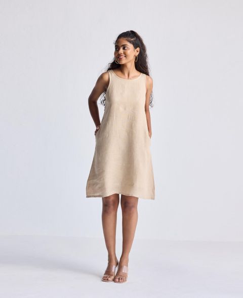 Женское платье Reistor Hemp Short Dress with Back Embroidered Lace Detail, цвет: Нейтральный бежевый