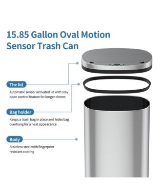 15.85 Gal./60 Liter Stainless Steel Oval Motion Sensor Trash Can for Kitchen