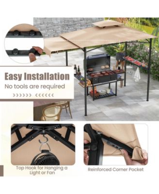 10.5 x 5 FT Grill Gazebo with Side Awning and Double-Tiered Top