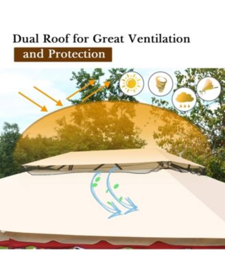 13x10 Feet Patio Steel Gazebo, Large Outdoor Canopy Gazebo with Netting, Side Walls, Zippers, 2 Tier Roof, Steel Canopy Gazebo for Patio, Yard, Garden