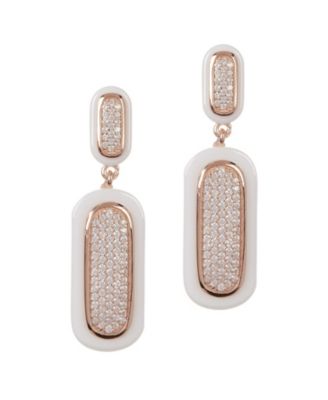 18K Rose Gold Plated with Clear Cubic Zirconia White Ceramic Drop Earrings