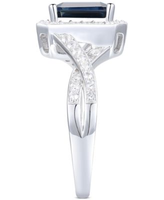 Sapphire (1-3/4 ct. t.w.) & Diamond (3/8 ct. t.w.) Halo Twist Ring in 14k White Gold