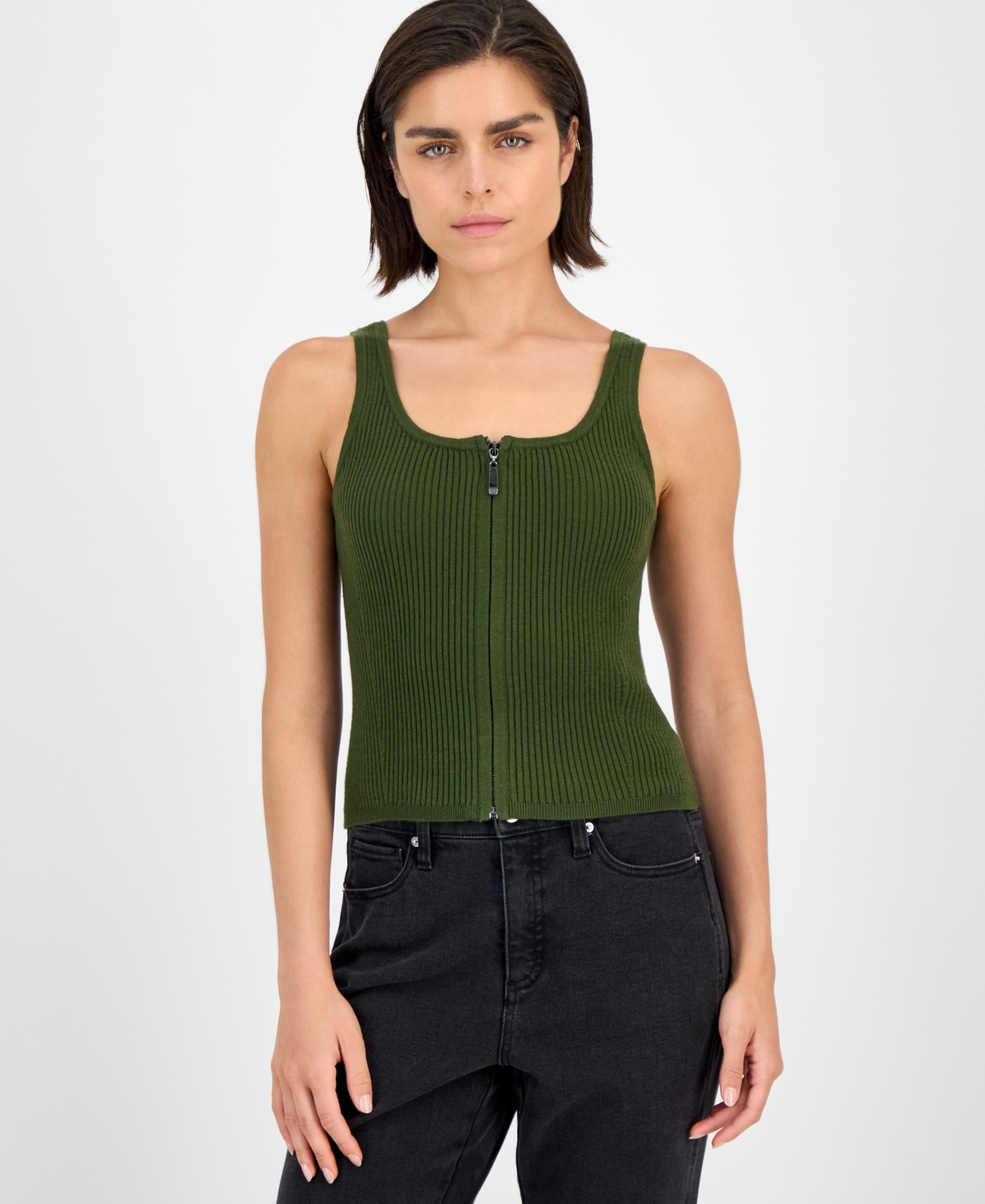 Bar Iii Women's Rib-knit Zip-front Sweater Tank Top, Exclusively At Macy's