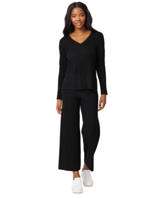 Women's Ribbed-Knit V-Neck Tunic & Pant Sweater Set 