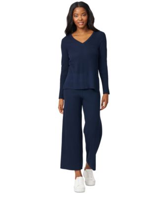 Women's Ribbed-Knit V-Neck Tunic & Pant Sweater Set 