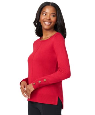 Women's Button-Cuff Lightweight Tunic Sweater