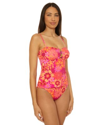 Becca Womens Copacabana Bandeau Tankini Top High Waist Bottoms In Multi
