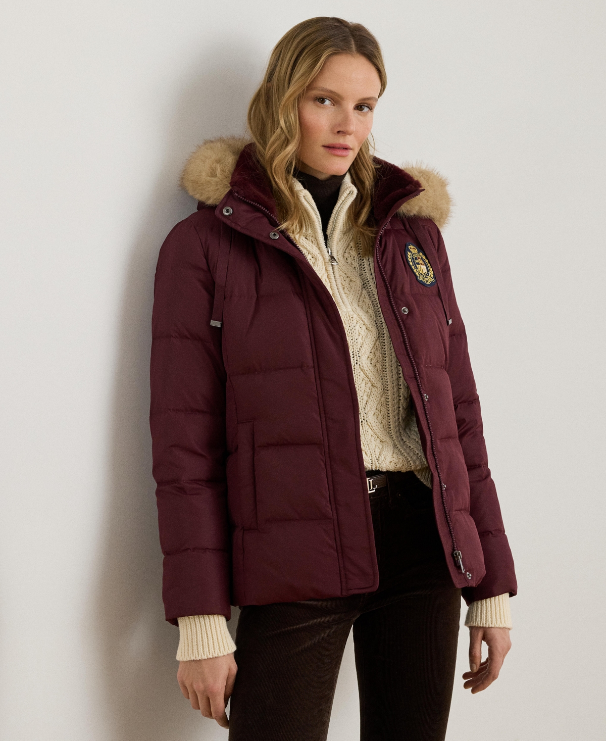 Ralph Lauren Women's Faux-fur-trim Collared Puffer Coat In Purple