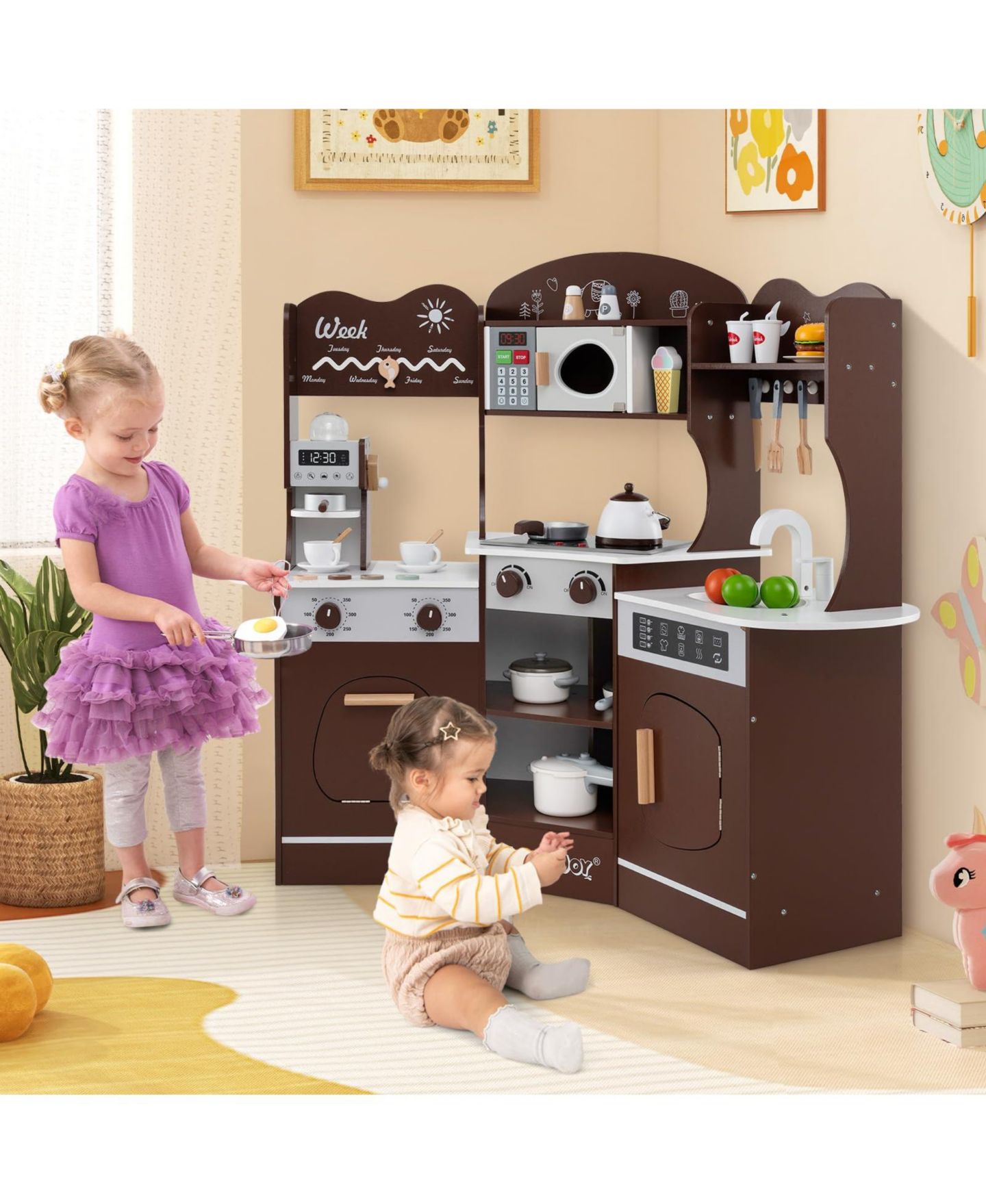 Детская игрушка Mecale Coffee Machine Corner Play Kitchen with Lights and Sounds, Ages 3+, цвет: Коричневый — фото 9