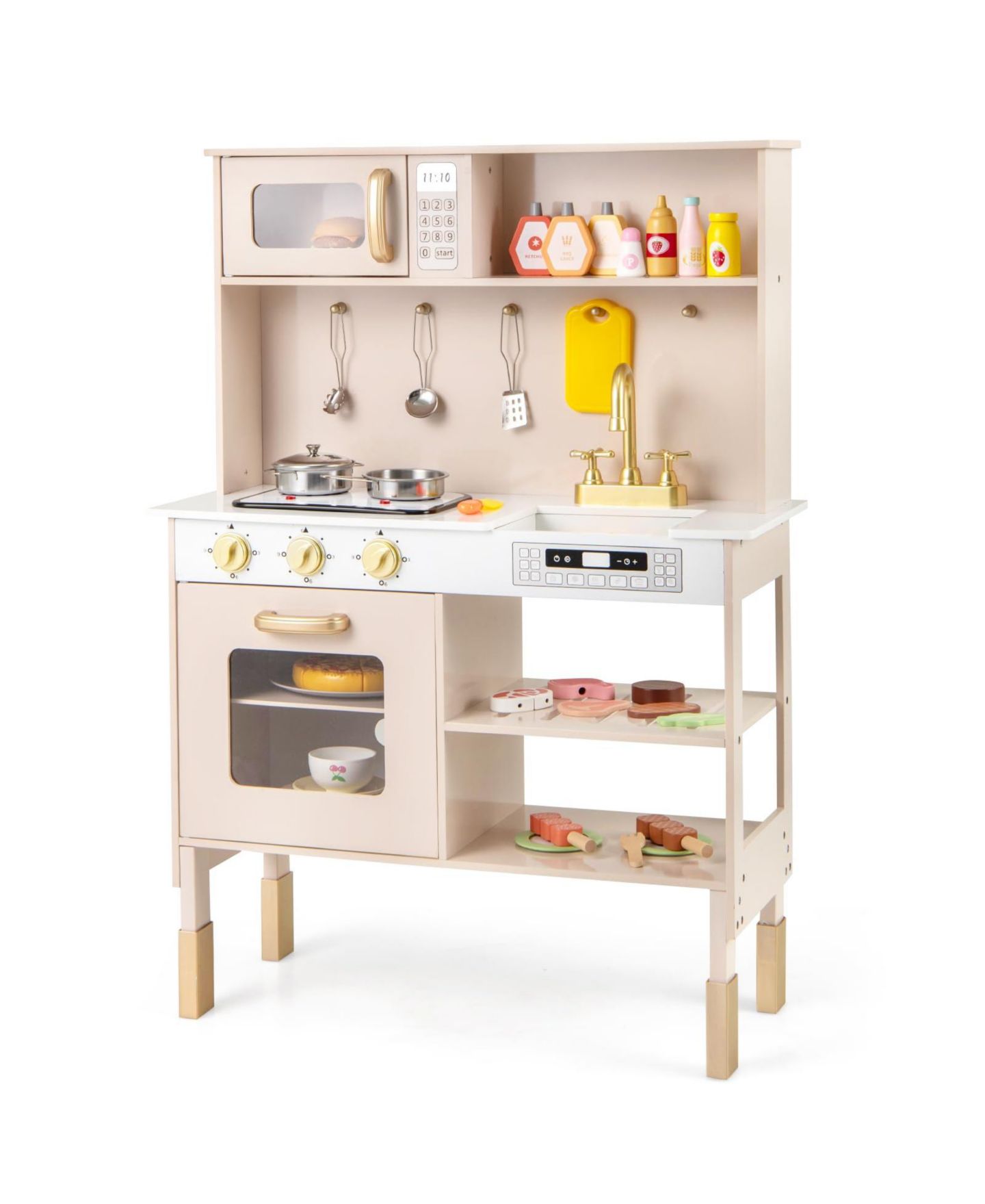 Игрушечная кухня Mecale с микроволновкой, регулируемой высотой, светом и звуками, цвет: Розовый — фото 1