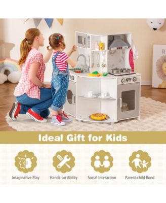 Kids Corner Wooden Play Kitchen with Range Hood and Stoves