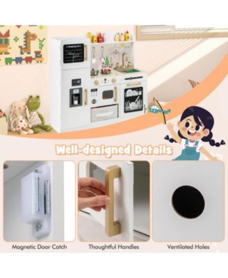 Wooden Kids Kitchen Playset with Chalkboard Ice Maker Sink Lighted Microwave