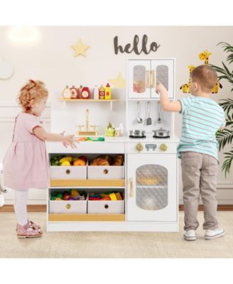 Kids Kitchen Playset with Cooking Accessories and Toy Cuttable Veggies