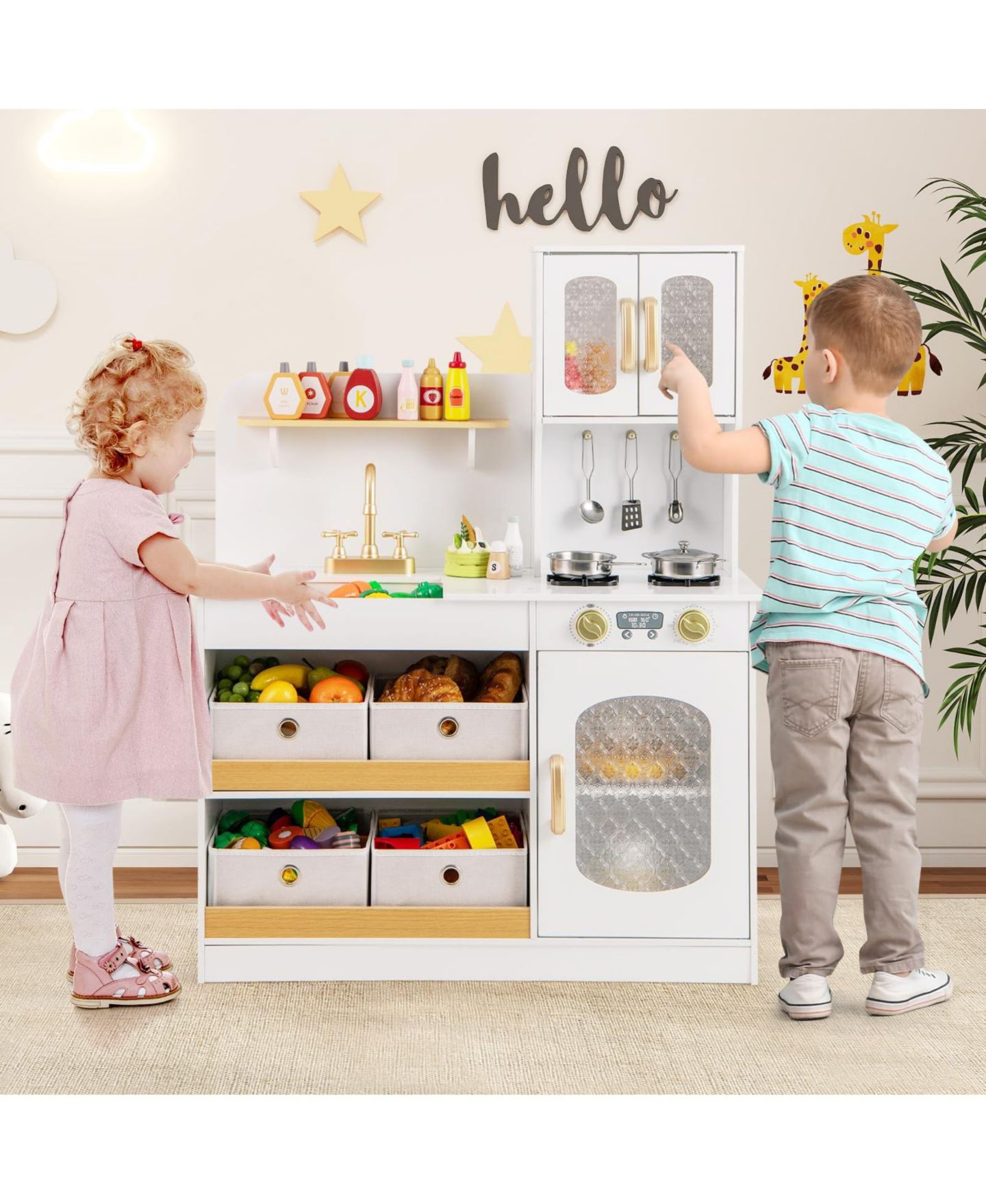 Детский игровой набор Mecale Wooden Cooking Kitchen Playset, Ages 3+, цвет: Белый — фото 9