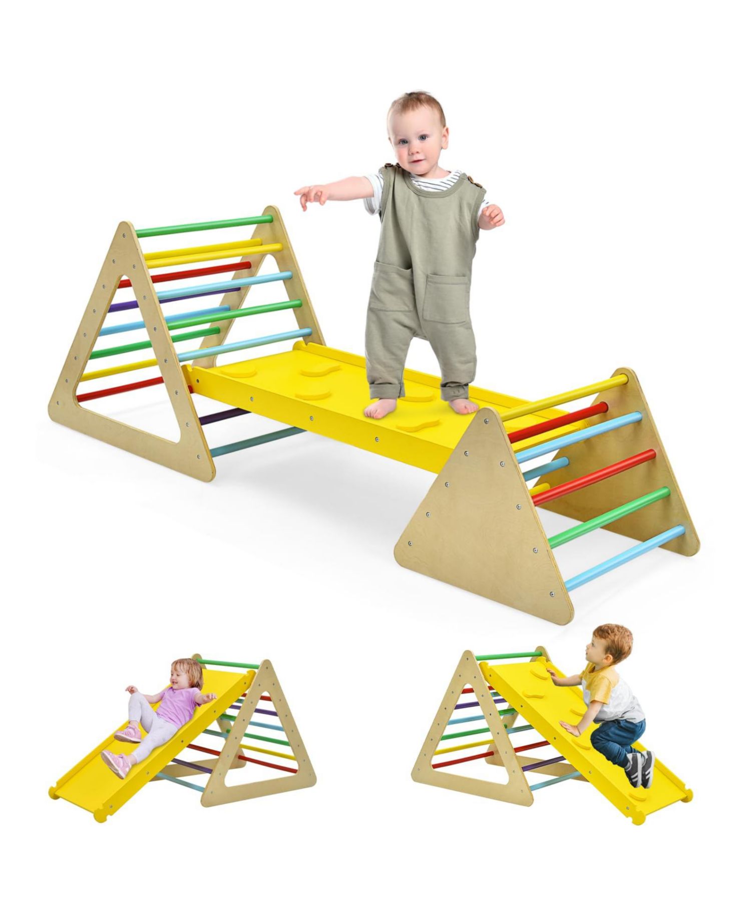 Toddler Montessori Adjustable Climbing Triangle Set, 3-Piece
