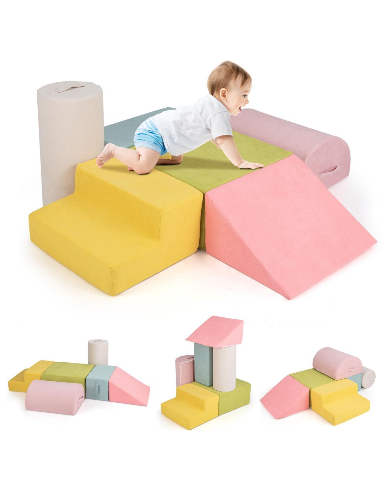 High-Density Foam Stackable Chenille Climbing Blocks, 6-Piece Set