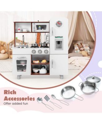 Kids Kitchen Playset with Realistic Sounds and Lights-Brown & White