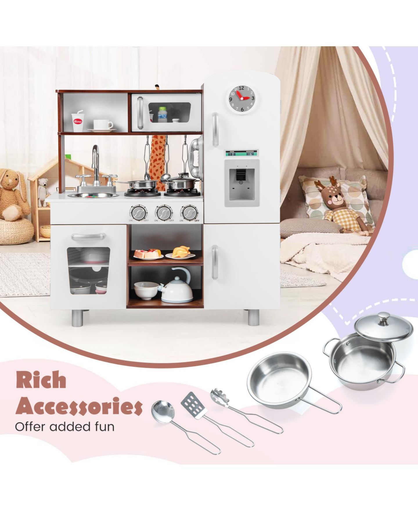 Детская игрушка Mecale Realistic Sounds and Lights Play Kitchen, Ages 3+, цвет: Белый — фото 6