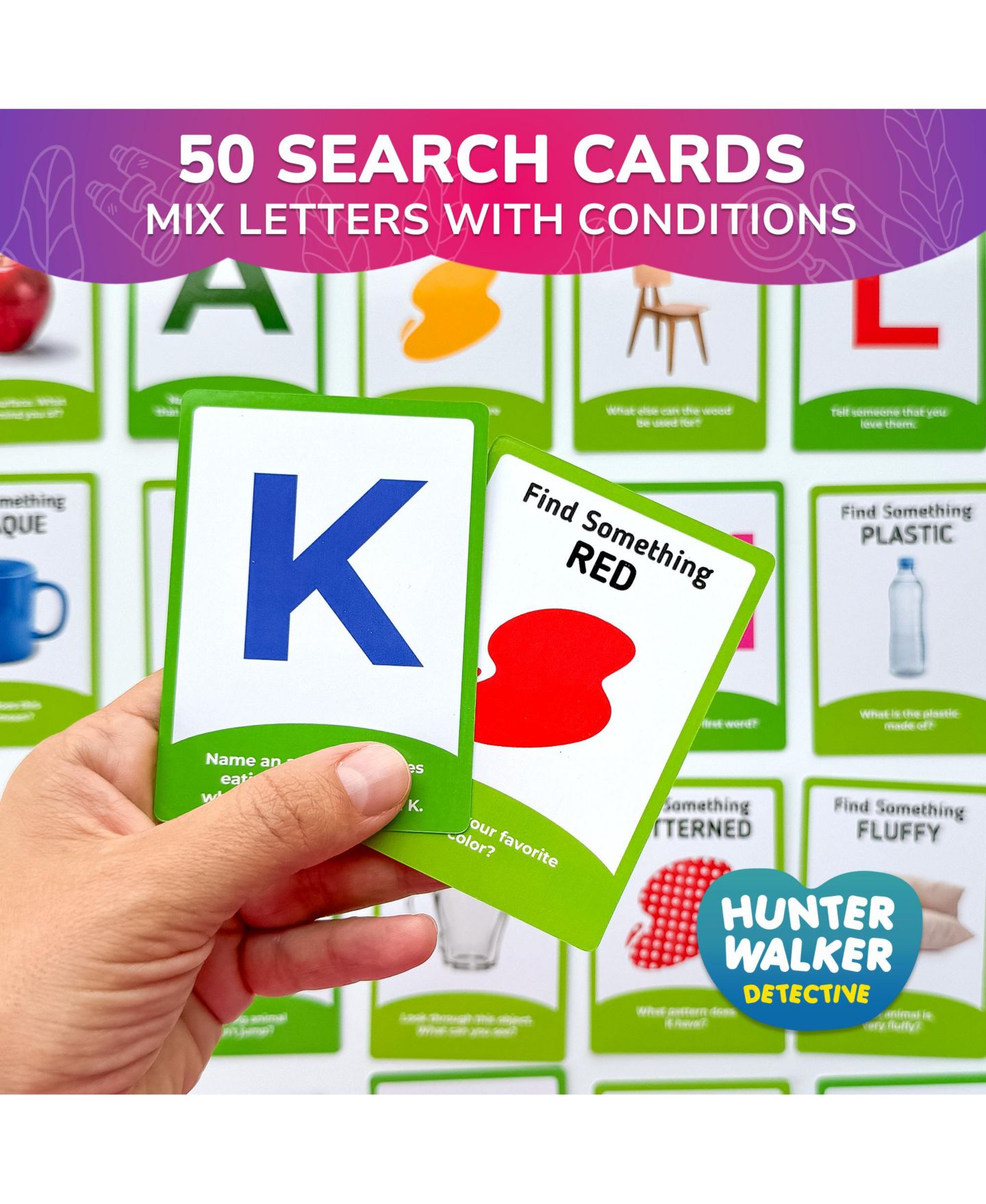 Детская игрушка Quokka Scavenger Hunt Cards 50-Card Picture-Based Team Building Party Game, Ages 4+, цвет: Adjectives & Letters — фото 2