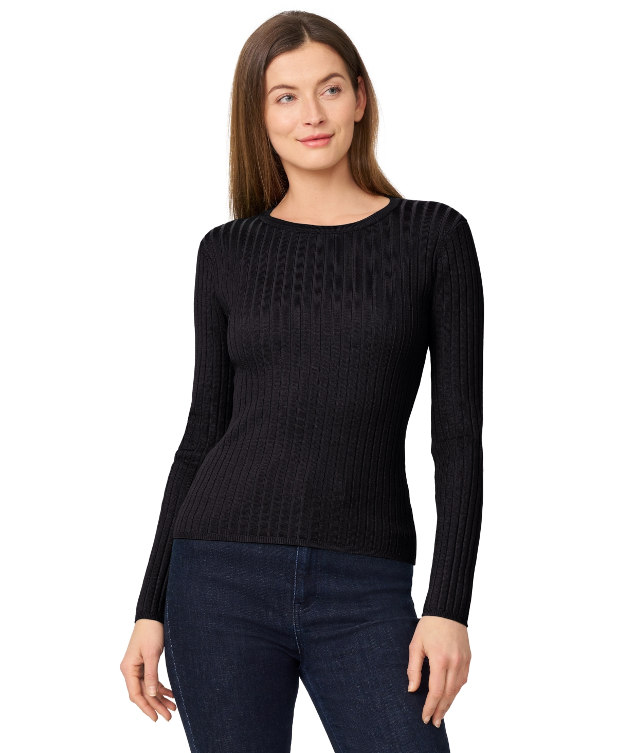 Women's Crewneck Ribbed-Knit Sweater - Jet Black