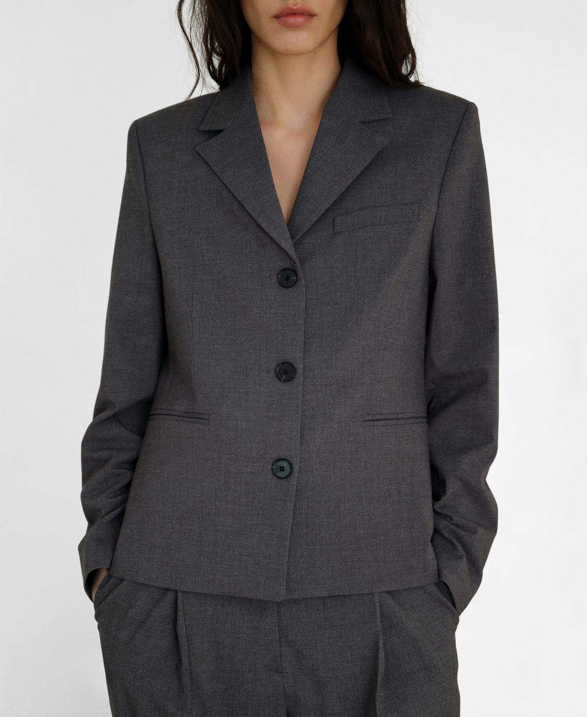 Women's Straight Button Suit Blazer - Gray