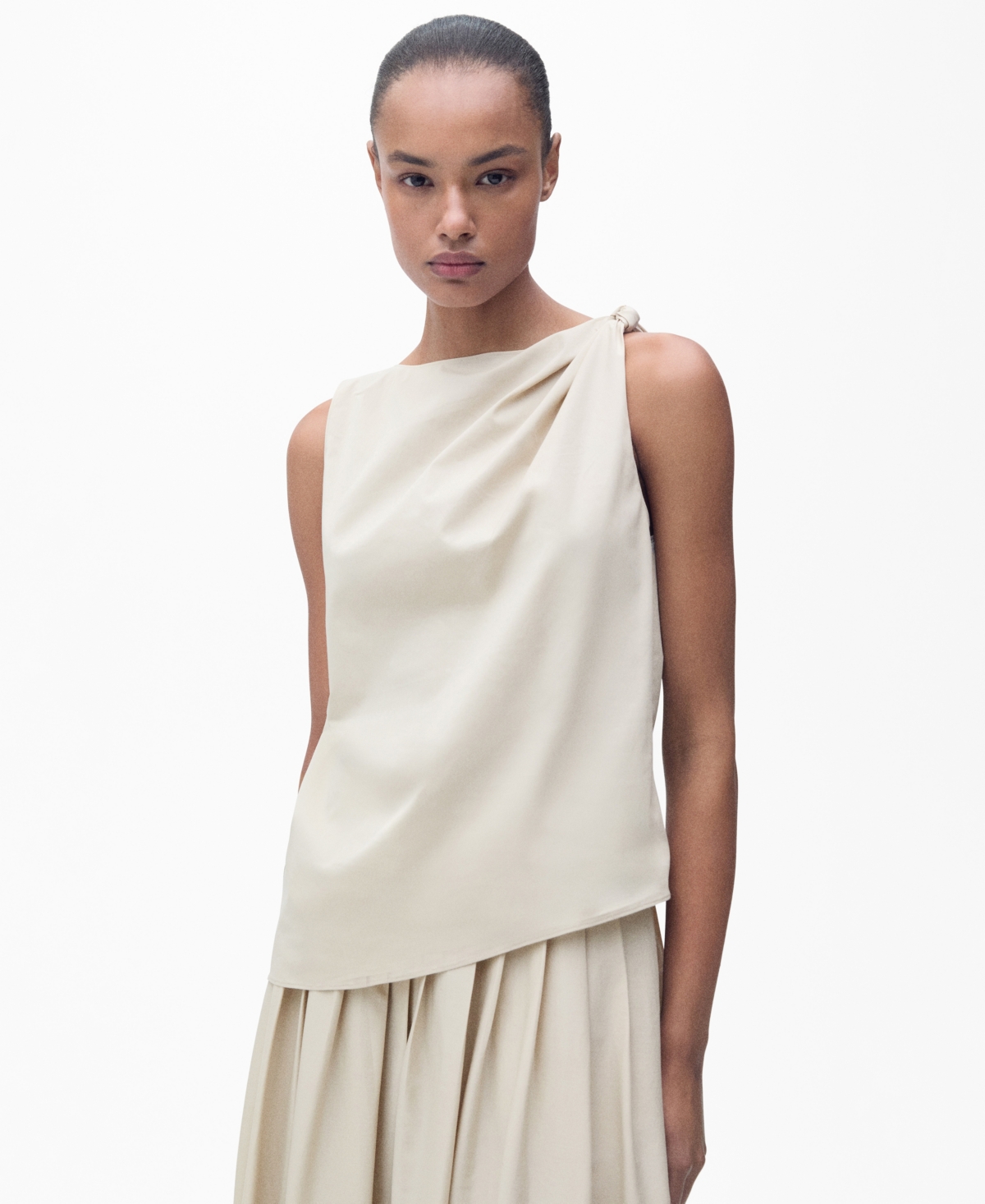 Mango Women's Knotted-hem Cotton Top In Neutral