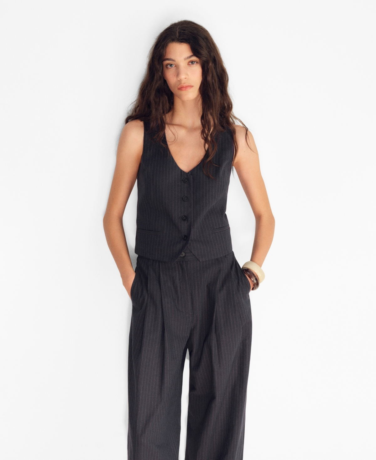 Mango Linen-blend Suit Waistcoat Navy In Black
