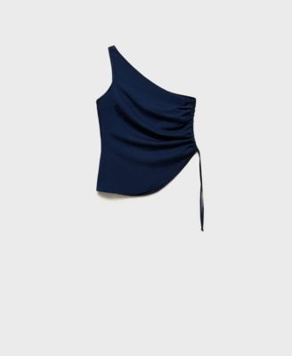 MANGO - Women's Gathered Side Denim-Effect Top
