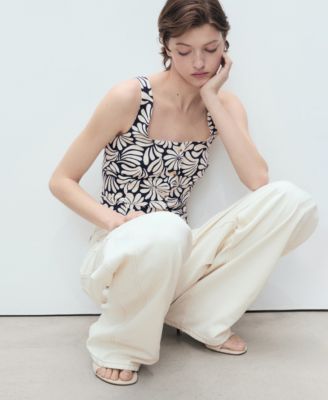 Women's Floral Fitted Linen Top