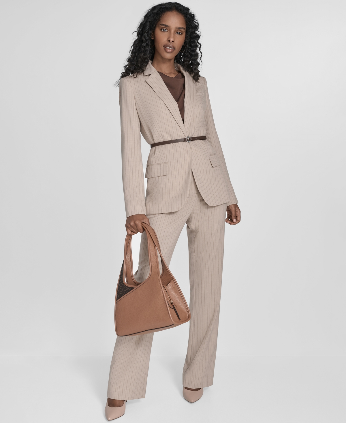 Calvin Klein Women's Pinstripe Jacket With Belt In Neutral
