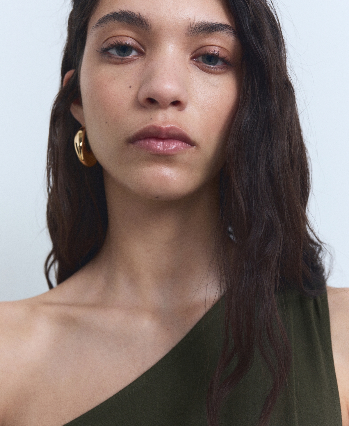 Mango One-shoulder Bubble Hem Midi Dress In Green