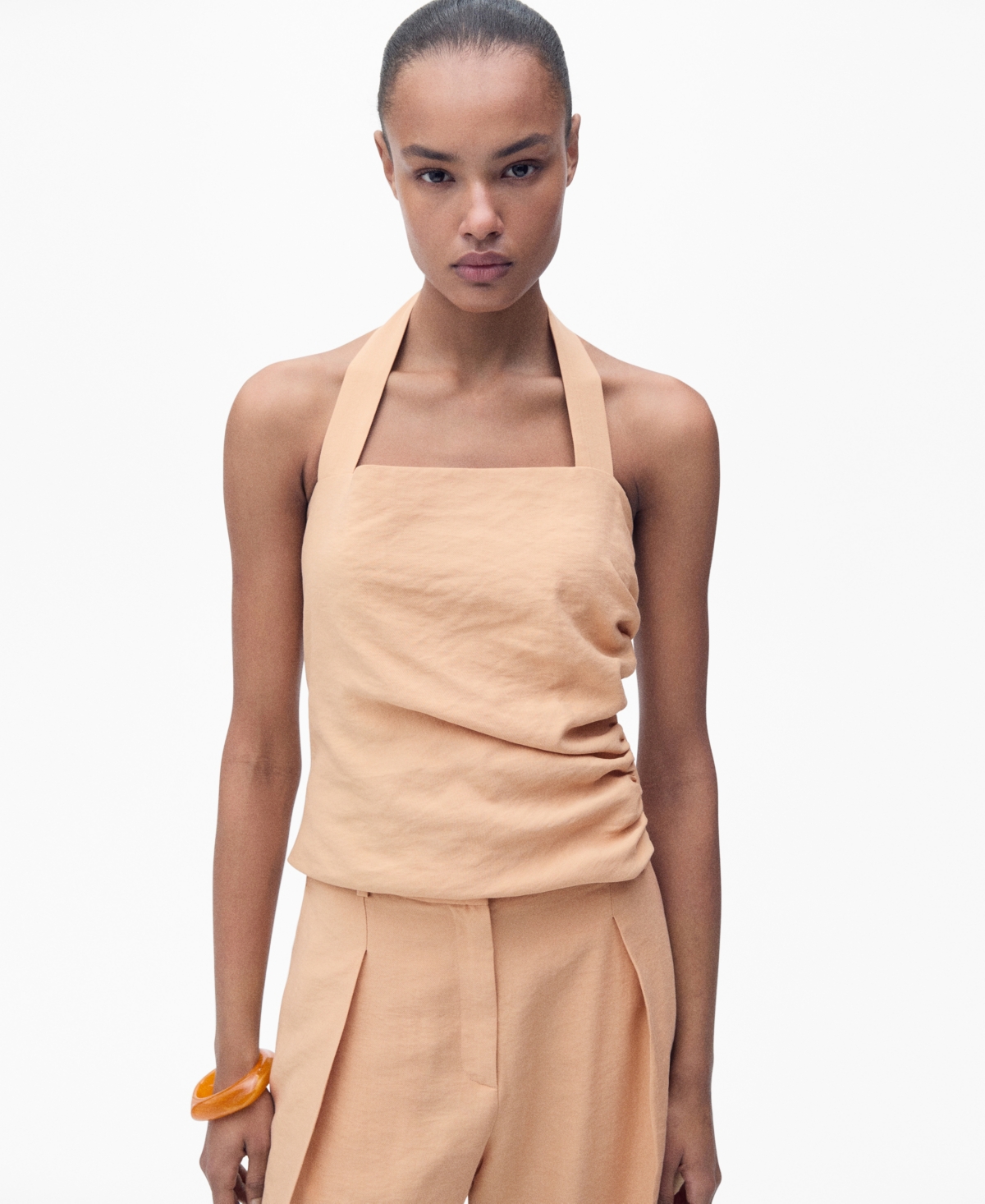 Women's Gathered Detail Lyocell Top - Nude