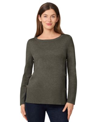 Women's Contrast-Trim Side-Button Tunic Sweater